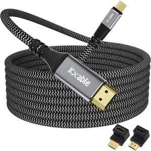 USB C to HDMI Cable 15 FT, 4K Type-C to HDMI Braided Cord, [Thunderbolt 3/4 Compatible], for iPhone 15 Series, MacBook Pro/Air, iPad Pro, Galaxy S23, Note 20, Surface, Dell, HP, with 2 HDMI Adapters