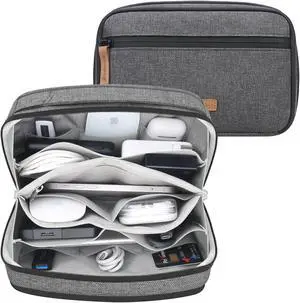 Lacdo Electronic Organizer Accessory for MacBook Charger, Cables, Power Bank, Hard Drive, Travel Cords, SD Card, Water-resistant Storage Bag with Card Slots for Memory Card, Gray