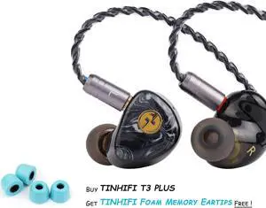 Linsoul TINHIFI T3 Plus 10mm LCP Diaphragm Hi-Fi in-Ear Earphone TIN HiFi T2/T2 Pro Orginal Memory Foam Eartips, 3 Pairs
