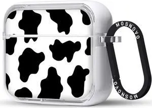 MOSNOVO Case for Airpods 3rd, Protective Clear Case with Shockproof Dual Layer Hard Luxe Metal Ring Designed for AirPods 3rd Generation - Cow Print