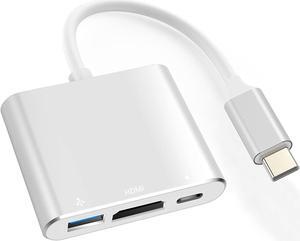 USB-C to HDMI Multiport Adapter with HDMI 4K@60Hz Output USB 3.0 Port and USB-C Charging Port, Type-C to Digital AV Hub for Apple iPhone 15, MacBook Pro/Air, iPad Pro, iMac, Galaxy S22 More (Silver)