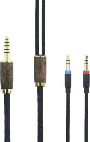 NewFantasia 4.4mm Balanced Cable 6N OCC Copper Silver Plated Cord Walnut Wood Shell Compatible with Hifiman Sundara, Ananda, Arya, HE400SE, HE4XX, HE-400i Headphone (2 x 3.5mm Version)