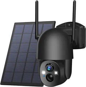 Poyasilon Solar Security Cameras Wireless Outdoor, 3MP 2K FHD Outdoor Camera Wireless 2.4G Wi-Fi 355deg View Pan Tilt Security Cameras with AI Motion Detection, Siren, Two-Way Audio (Black)
