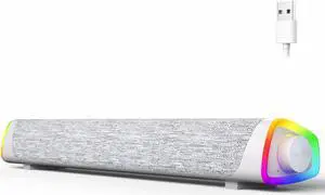 SOULION R30 Plus Bluetooth Computer Speakers for PC Desktop, 6 Modes LED Lights with All-in-one Control Button, Wired USB Powered Sound Bar, Surround Sound Portable SoundBar for Monitor Laptop Phone