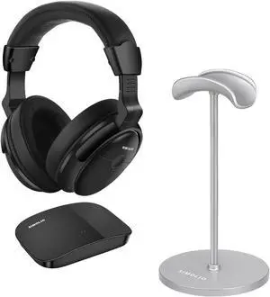 SIMOLIO Wireless Headphones for TV Watching with Transmitter (Digital Optical/RCA/AUX) & Headset Stand, Clear Voice & Spare Battery for Seniors, Balance & Tone Control