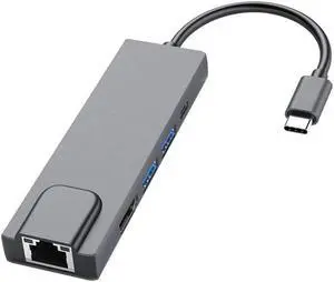 Tianle USB C Hub Ethernet, 5 in 1 Multi Port Adapter with Gigabit Ethernet Port, 4K HDMI, USB C PD Charging and 2 USB 3.0 Compatible with Switch Console, MacBook, iPad, Surface, 5-in-1