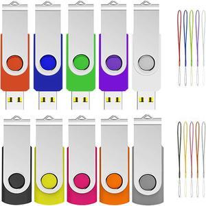 USB 32GB Flash Drive 10 Pack, ABLAZE USB 2.0 Memory Stick with Lanyards Swivel Thumb Drives Bulk USB Drive 32GB Pendrive Jump Drive Zip Drive(32GB USB 10 Pack, Mixcolor)