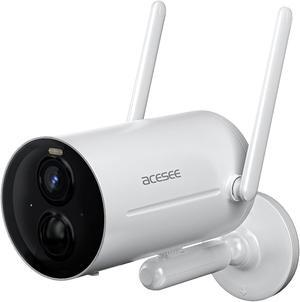 acesee 2K Security Camera Wireless Outdoor - Battery Powered Camera with 1080P Color Night Vision 2.4Ghz WiFi Spotlight Cam with AI Motion Detection 2-Way Talk Cloud/SD - White