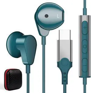 ACAGET 2 Pack USB C Headphones, Galaxy S23 Ultra Earbuds Wired Earphone for Android Semi in Ear USB Type C Headphone HiFi Stereo USB C Earphones for Samsung Galaxy S22 S21 S20 A53 Black & Teal Blue