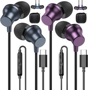 2 Pack USB C Headphone Samsung S24 Ultra S24 S23 S22 FE Wired Earbuds for iPhone 15 Pro iPad Air iPad 10th Magnetic inEar Noise Canceling Type C Earphone Microphone Volume Control Navy Blue  Purple