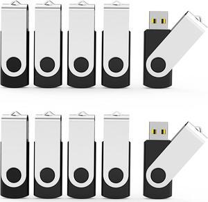 Aiibe 10pcs 16GB USB 2.0 Flash Drives Bulk 10 Pack Swivel USB Memory Stick 16 GB Thumb Drives Zip Drive Jump Drive with LED Indicator (16G, 10 Pack, Black)