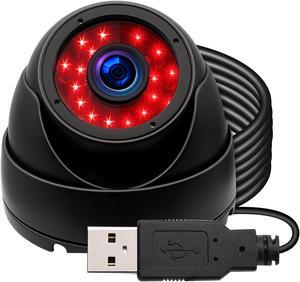ALPCAM USB Camera Security Camera Indoor Outdoor Dome 720P Webcam Full HD 30FPS Day Night Vision Camera with IR USB Waterproof Camera Vandal-Proof for Car Park Baby Monitor Home Surveillance