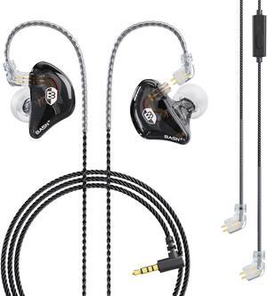 BASN Bsinger Professional in Ear Monitor Headphones, Dual drivers 2-Pin IEM Earbuds with Mic, Clear Sound HiFi earphones for Musicians Drummers and Stage (Black, 2-Pin)