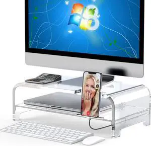 Beimu Acrylic Laptop Stand Acrylic Monitor Stand Riser Acrylic Computer Stand Laptop Riser with Storage Acrylic Desk Organizer Accessories Laptop Stand Clear Monitor Stand Desktop Notebook Stand