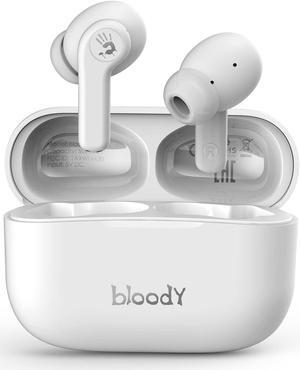 Bloody M30 TWS True Wireless Earbuds, Bluetooth 5.0, 22H Playtime, Low Latency & Lightweight, Hybrid Diaphragm Deep Bass, IPX4 Rate Earphones with Mini Charging Case White