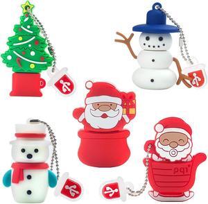 Christmas USB Flash Drive 16GB (5 Pack) New Year Gifts for Family and Friends, BorlterClamp Memory Stick of Santa Claus Christmas Tree Snowman Patterns Cute Thumb Drive