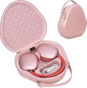 Canboc Airpods Max Case for Apple AirPods Max Headphone, Hard Carrying Smart Headphones Case, Extra Space fits Cable, Charger, Upgrade-Pink (PU)