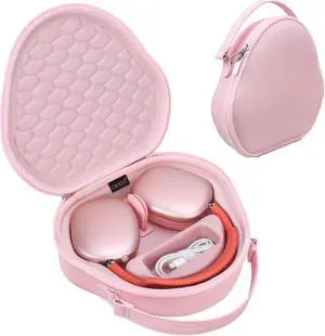 Canboc Airpods Max Case for Apple AirPods Max Wireless Over-Ear Headphones, Hard Carrying Travel Smart Headphones Case, Extra Space fits Cable, Charger, Upgrade-Pink (Fabric)