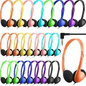 Chumia 24 Pack Class Set Headphones for Kids Students School Earphones On Ear Bulk Classroom Headsets Adjustable with 3.5 mm Headphone Plug for Children Boys Girls Adults, Office Supplies, Colored
