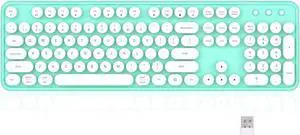 Links9+ Wireless Bluetooth Keyboard, Retro Typewriter Style Keyboard, Full-Size with Round Keycaps, 2.4GHz Plug and Play Connection for Windows, Mac, Laptop, PC, Desktop (White-Green)