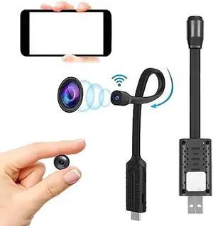 USB Plug Mini WiFi Wireless Camera, 1920X1080P HD 14mm Ultra Compact Camera Lens, Motion Detection, Support 128GB, Camera for Remote Viewing