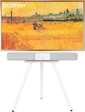ECOTINY Tripod Easel TV Stand for 40 to 65 Inch LCD Led Screen, Height Adjustable and Swievel TV Stand, Portable TV Floor Stand with Wooden Tray for Bedroom, Living Room, Studio, Metal White