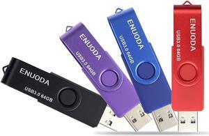 ENUODA 64GB USB Flash Drive 4 Pack 64GB Thumb Drives High Speed USB 3.0 Memory Stick Jump Drive Pen Drive for Storage and Backup (Black Purple Blue Red)