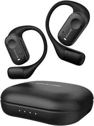ESCALURE Open Ear Earbuds with 4-Mic, IPX5 Sweat Resistant Open Ear Earbuds Wireless Bluetooth 5.3, 30H Playtime Wireless Headphones with Earhooks, Lightweight for Running, Black