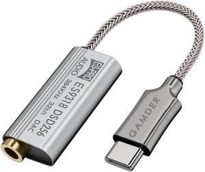 GAMDER USB Type C to 3.5mm DSD256 Hi-Fi Audio Chip Decoder 32bit 384kHz Headphone Amplifier Adapter DAC for Android Phone Mac Windows 10 (ES9318 Chip)