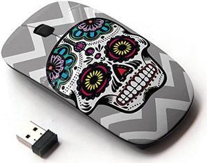 Graphic4You Mexican Sugar Skull Death Chevron Pattern (Gray) Ergonomic Wireless Mouse with Nano Receiver