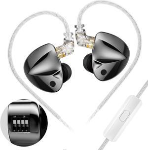 KZ D-Fi in-Ear HiFi Earphones Metal High Resolution Wired Earbud Headphone with 4-Level Tuning Switches HiFi Stereo Music Sport Monitor Earbuds with 2pin Detachable Cable(Black,with Tuning Switch)