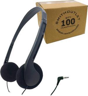 SmithOutlet 100 Pack Student Headphones in Bulk for Schools, Classrooms, Student Testing, Library, Computer Labs | Model SG-ID-08-100 Black | Wired 3.5 MM Jack