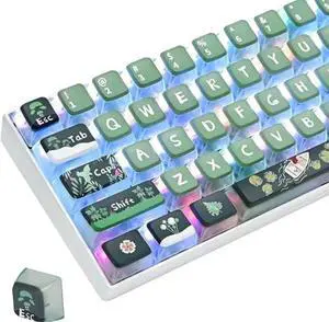 iRoboosta Green Pudding Keycaps PBT Translucent Keycap, 118 Key ASA Profile Keycaps 60 Percent Custom Keycap Set, Dye-Sub Keycaps for Cherry Gateron MX Switches Mechanical Keyboards (Green Forest)