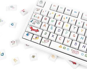 127 White Keycaps Set, Cute Keycaps Kawaii Keycaps for Mechanical Gaming Keyboard, Colorful Rainbow XDA Keycaps Custom Keycaps for DIY Cherry Mx Keycaps Keyboard (Animal Party Theme)