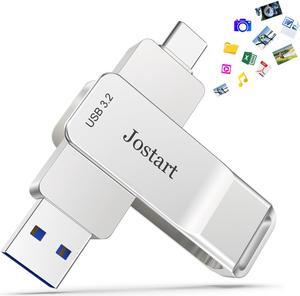 128GB USB C Flash Drive Solid State SSD, 500MB/s High Speed Type C+ USB 3.2 Gen2 Dual Thumb Drive, Memory Photo Stick for iPhone 15 Series/USB C iPad/OTG Android/Windows/Mac OS/Linux