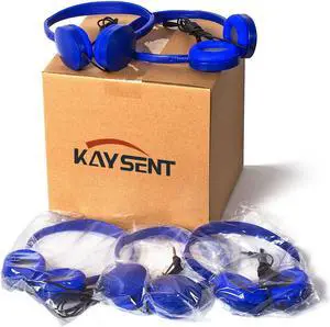 Kaysent Wholesale Bulk Headphone Earphone Earbud (KHP0-25DBlue) 25 Pack Wholesale Dark Blue Headphone for School, Classroom, Airplane, Hospiital, Students,Kids and Adults