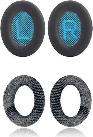 Krone Kalpasmos Premium Bose QC35 Headphones Ear Pads, Fits QuietComfort 35 ii / QC25 / QC2 / QC15 / Ae2 / Ae2i / Ae2w / SoundTrue & SoundLink(Over-Ear), Memory Foam Cushion  Black + Grey Fabric