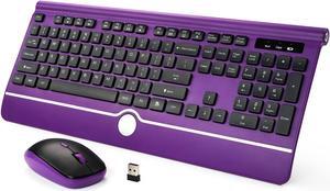 Wireless Keyboard and Mouse, KOPJIPPOM Purple Keyboard and Mouse with Wrist Rest, 2.4G Silent Cordless Full-Size Keyboard Mouse Combo for Windows Computers Desktop, Laptop, PC