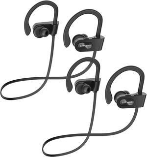 Bluetooth Headphones, Deep Bass Wireless Running Headphones w/16 Hrs Playtime, Bluetooth Earbuds in-Ear w/Earhooks, IPX7 Waterproof Sports Earphones with Microphone for Calls (Two Black Headphones)