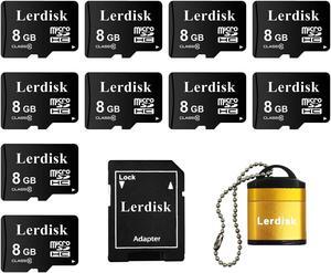 Lerdisk Factory Wholesale Micro SD Card 8GB U1 Pack of 10 in Bulk MicroSD with SD Adapter Produced by Authorized Licencee(8GB)