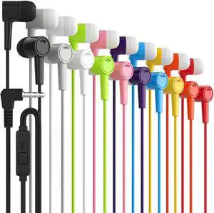 Maeline Wired Earbuds 20 Pack, New Headphones with Microphone, Earphones with Heavy Bass Stereo Noise Blocking, Compatible with iPhone and Android Devices, iPad, MP3, Fits 3.5mm (20 Pack, Ten Color)