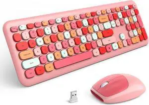 Meidosa Wireless Keyboard and Mouse Combo, Cute Colorful Keyboard Mouse Wireless 2.4G USB Dongle Plug and Play for PC, Laptop, Computer (Pink)