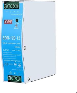 NVVV EDR-120-12 120W 12VDC 10Amp Industrial DIN Rail Power Supplies (12V 120W), Silver
