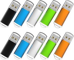 RAOYI 10 Pack 2GB USB Flash Drives USB 2.0 Memory Stick Bulk Thumb Drives Thumb Drive Jump Drive (5 Mixed Colors: Black Blue Green Orange Silver)
