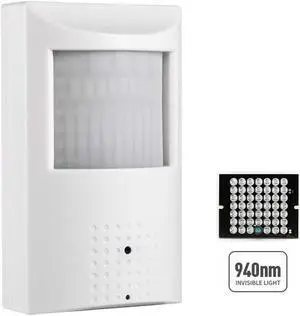 REVODATA 5MP PIR 940nm invisible LED POE IP Camera built in microphone, 3.7mm Lens 80deg IR Night Vision CCTV Indoor Security Camera,P2P H.265 Mini PIR Video Camera Motion detection (IPIR-P-A-HS)