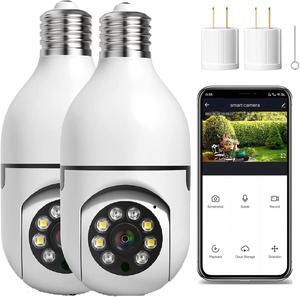 2 Pack 3MP Light Bulb Security Camera Wireless Outdoor, 360deg Indoor WiFi Smart Light Socket Cameras for Home Security Cameras with Motion Detection and Alerts, 2-Way Audio, Compatible with Alexa