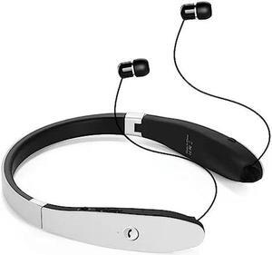 Bluetooth 5.0 Headphones with Neckband, CVC Noise Cancellation HD Microphone Subwoofer Stereo Retractable Earbuds Foldable, Clear Stable Calls for Workout Sports(White)