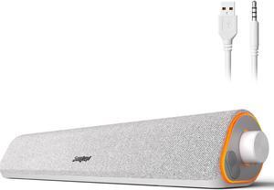 SOULION R50 Bluetooth Computer Speakers for Desktop PC Monitor White,Wired USB Powered 3.5mm Aux PC Speakers Sound Bar,4 Modes LED Lights with Switch Button,Surround Sound Soundbar for Computer