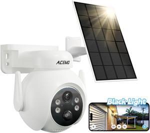 ACEMO 2K 3MP Solar Camera Outdoor Wireless, Security Cameras Solar Powered, Full Color Night Vision, PTZ Surveillance WiFi Camera Indoor Outside, Human Detection, IP66 Waterproof, SD/Cloud, 2-Way Talk