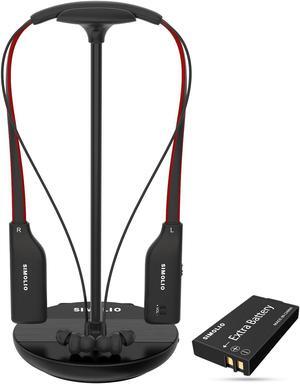 SIMOLIO Wireless Headphones for TV with Clear Dialog Mode & Transmitter/Charging Dock 2 in 1, 2.4G Wireless Earbuds for TV Listening, Boosted Vol & Spare Battery for Seniors, by-pass, 100ft Range